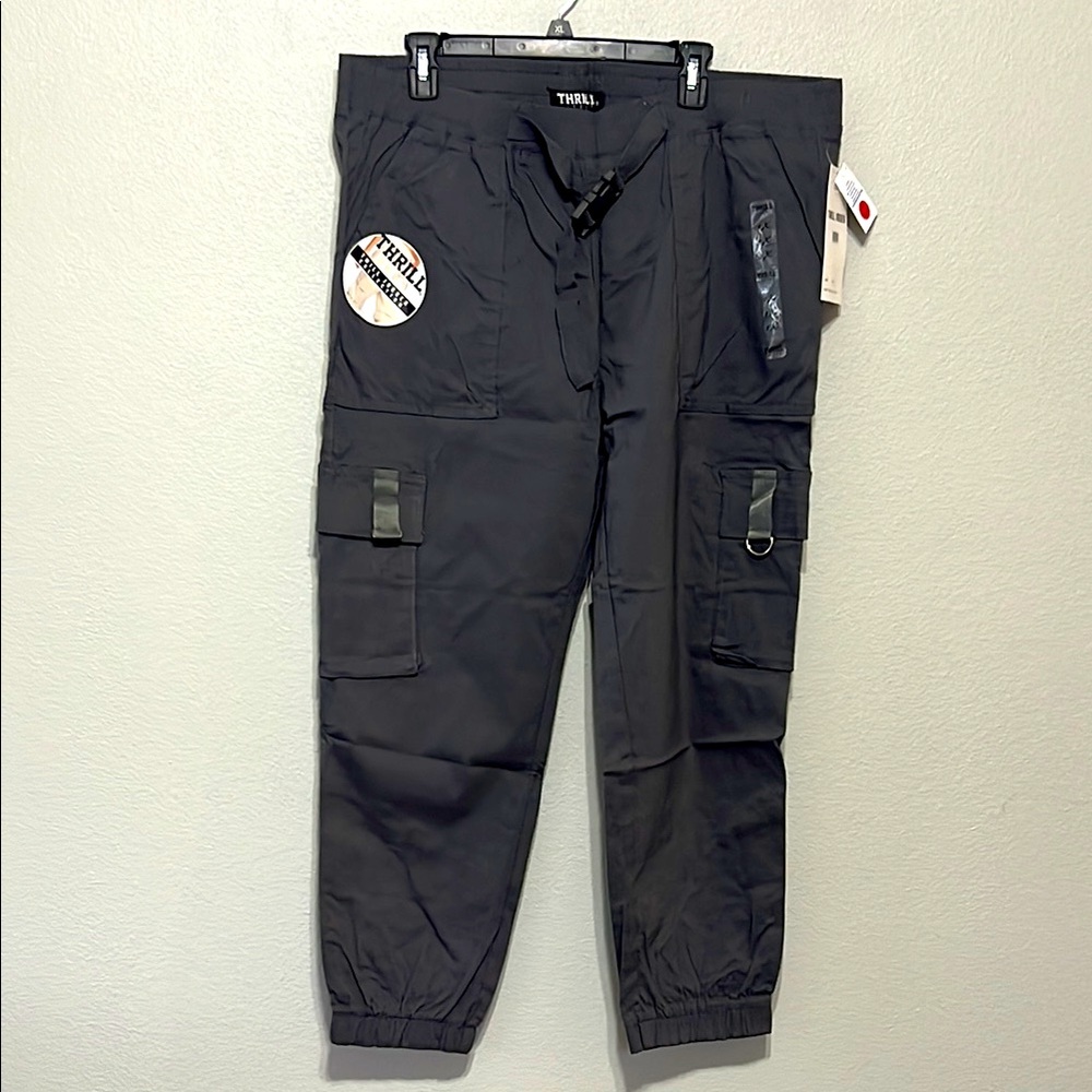 Thrill Black Cargo Pants‎ with Elastic Waistband